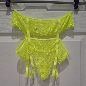 Lace Garter Panty in Neon Yellow